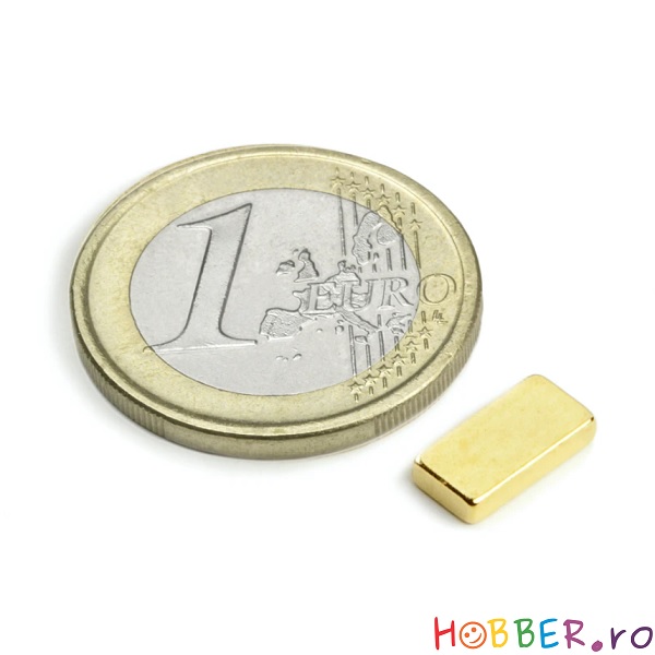 Magnet neodim bloc, 10x4x2 mm, putere 1,1 kg, N50, placat aur