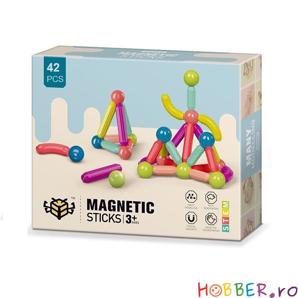 Set de constructie magnetic, MAGNETIC STICKS, 42 piese
