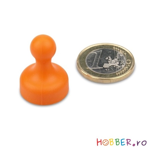 Pin magnetic portocaliu pentru birou, diametru 19 mm