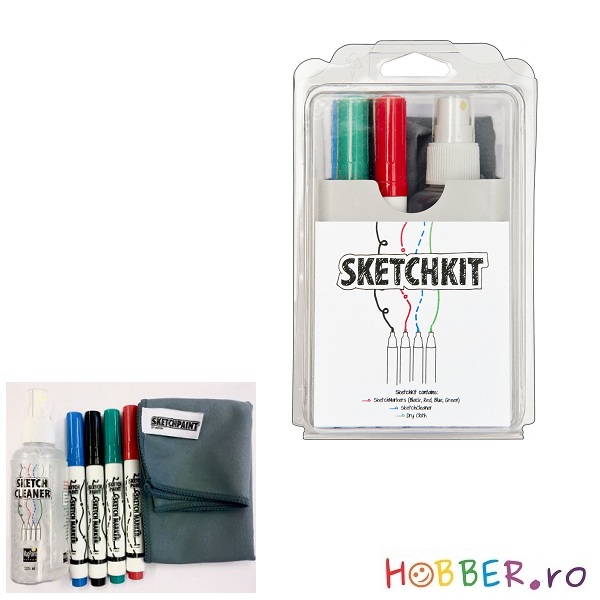 SketchKit (4 Markere + Spray de curatat + Microfibra)