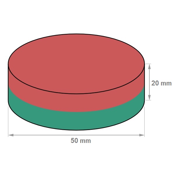 Magnet neodim disc ⌀50x20 mm, putere 55 kg - N42