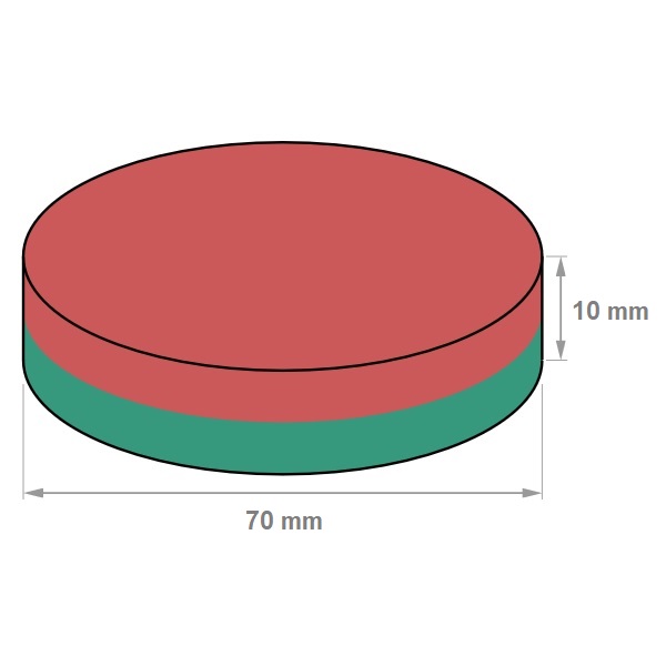 Magnet neodim disc ⌀70x10 mm, putere 41 kg - N35