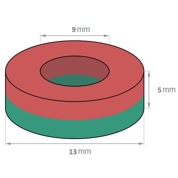 Magnet neodim inel Ø13/9 mm, putere 2,5 kg