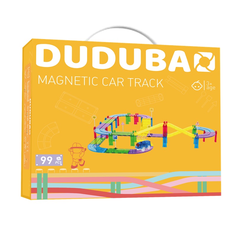 DUDUBAO Magnetic Car Track 99 piese – set de constructie magnetica cu circuit masinute
