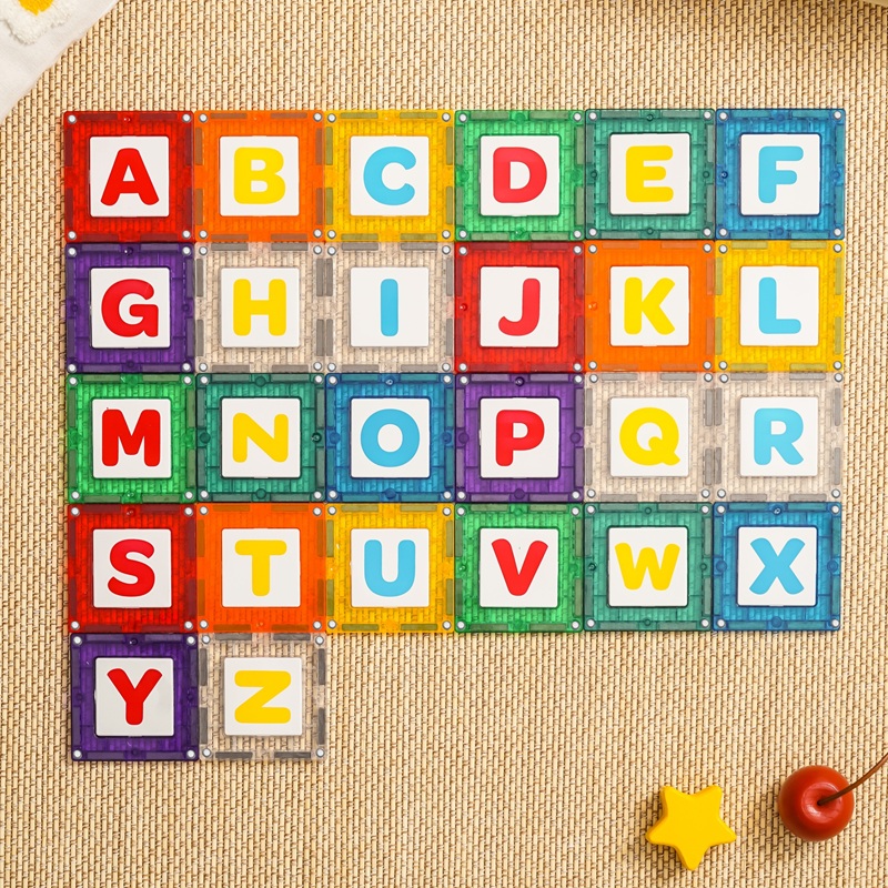 DUDUBAO Magnetic Tiles Litere 52 piese – set de constructie magnetica pentru copii