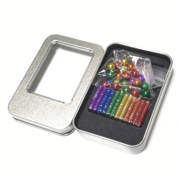 Buckybars, 63 piese - set colorat 36 cilindri magnetici si 27 sfere metalice